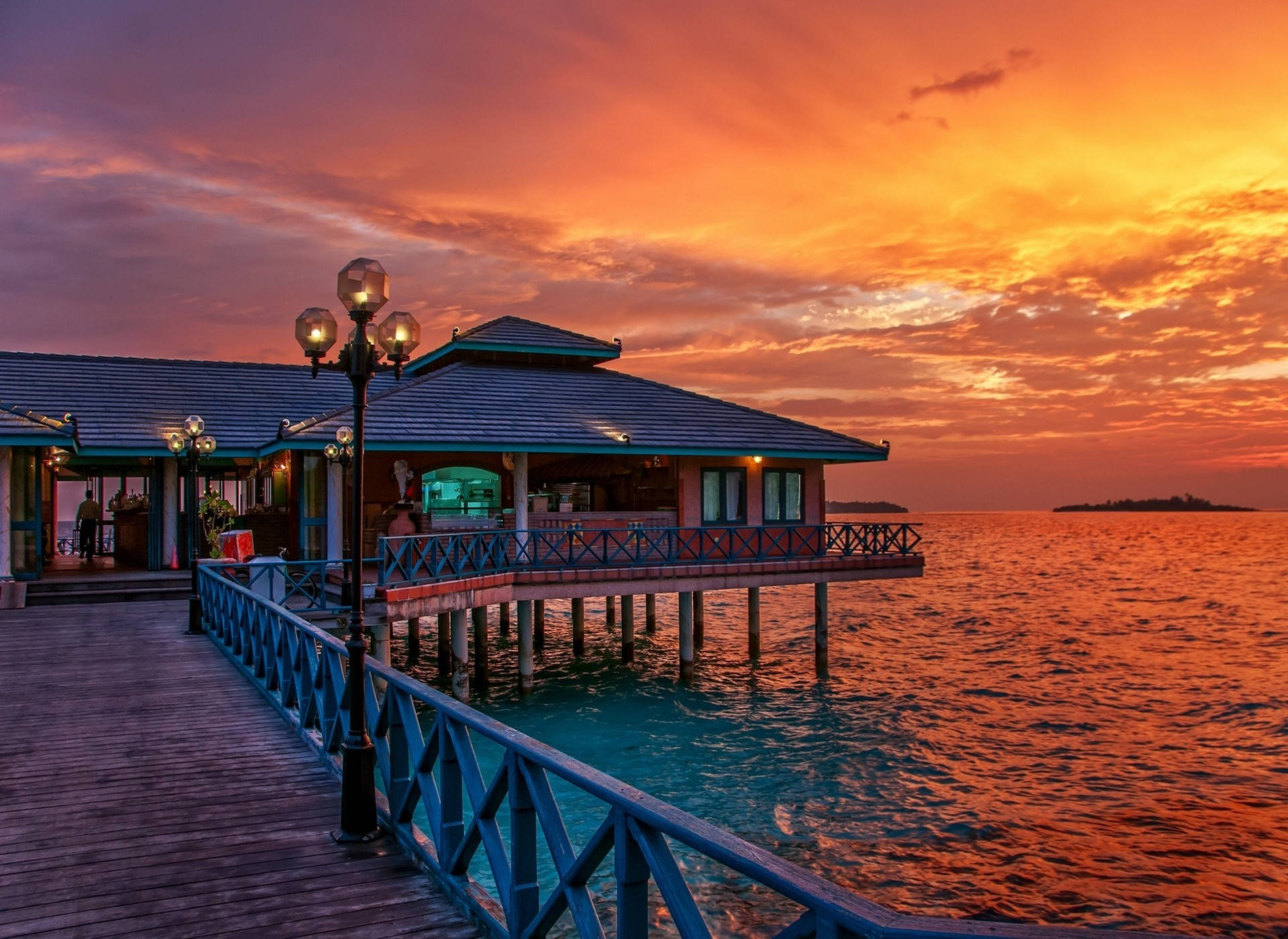 Maldivesüberwasser-villa Sonnenuntergang Wallpaper