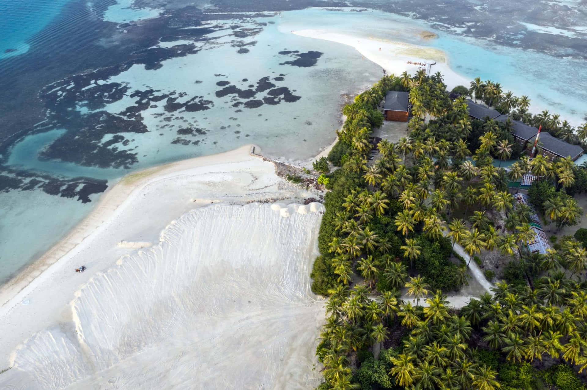 An Aerial View Of An Island With Sand And Trees