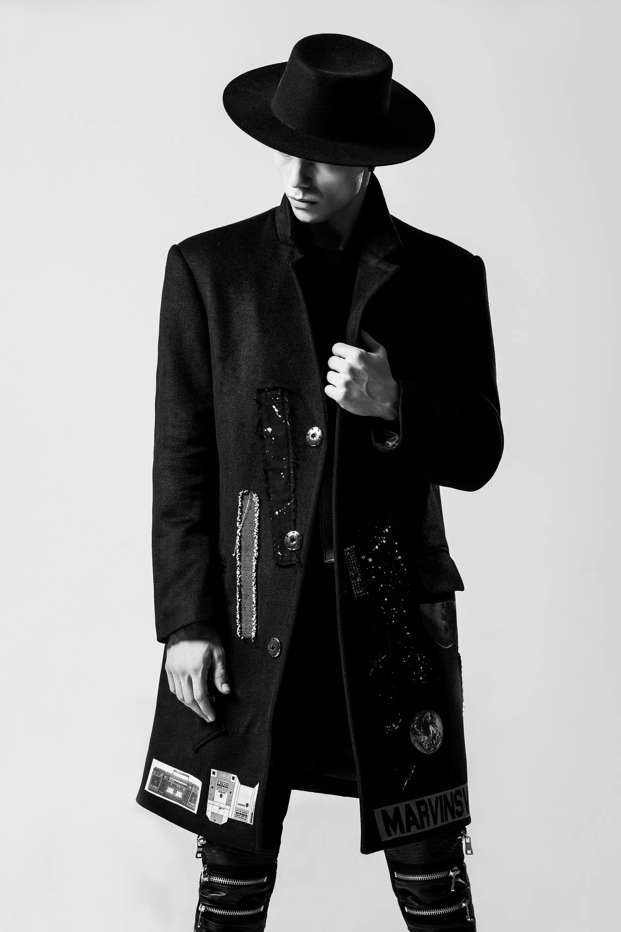 Male Model In Black Coat Wallpaper