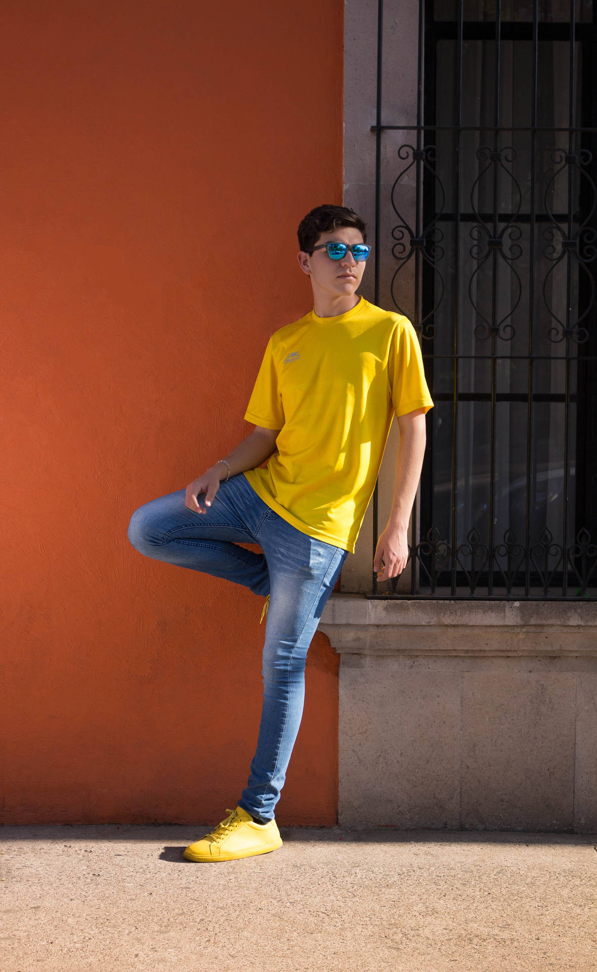Male Model Yellow Shirt Wallpaper