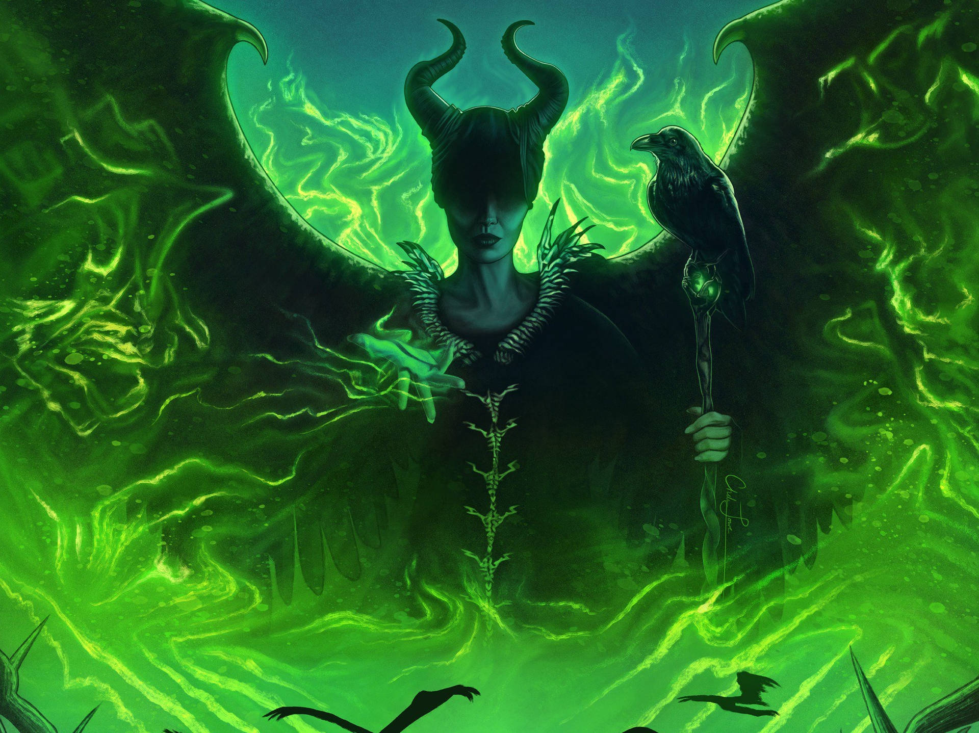 Maleficent Horrifying Look Background
