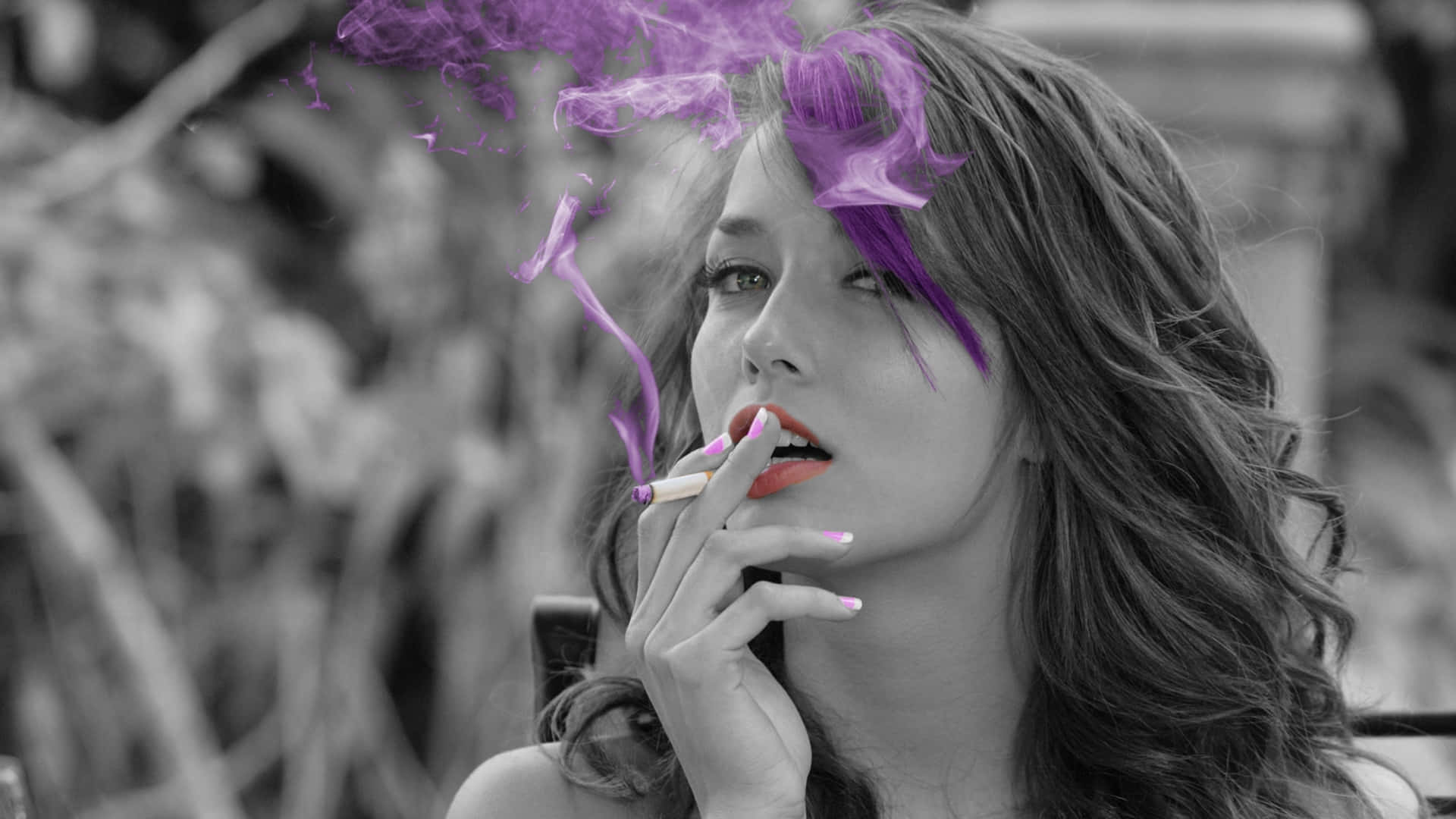 Reflective Moment - A Girl with a Cigarette Wallpaper