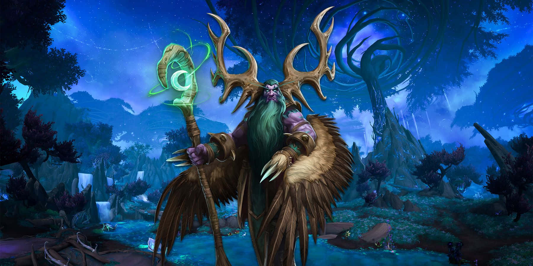 Malfurion Stormrage In Nachtelfenbos Achtergrond