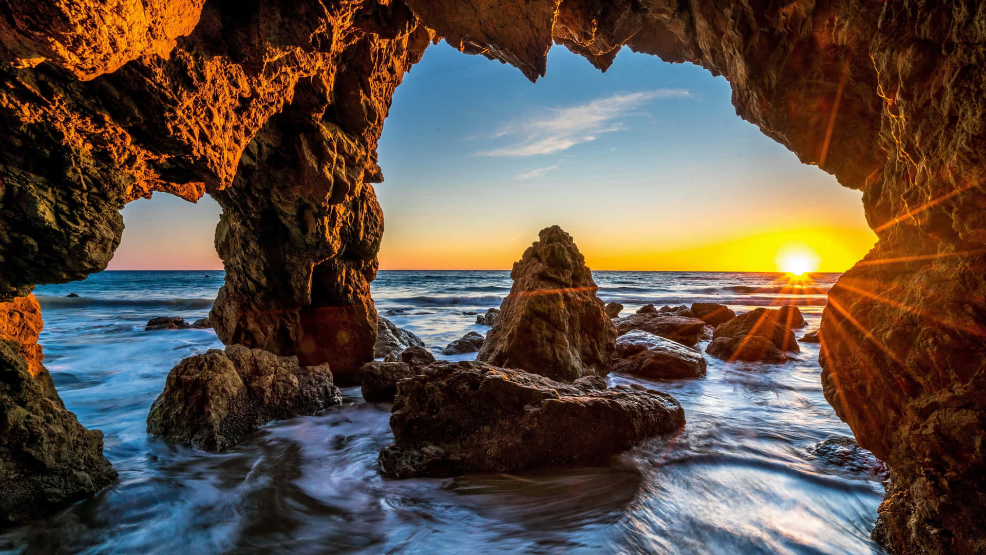 Malibu Beach Arch Sunrise Desktop Wallpaper