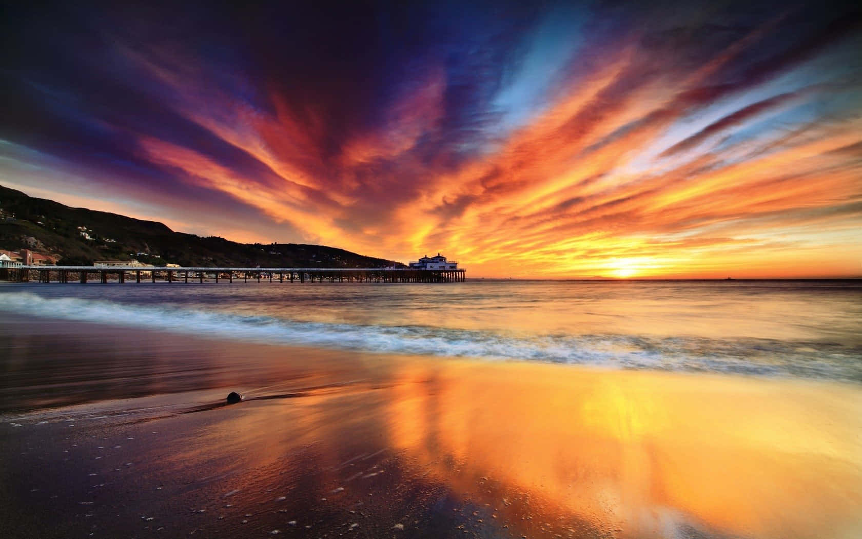 Malibu Beach Sunrise Desktop Colorful Sky Wallpaper