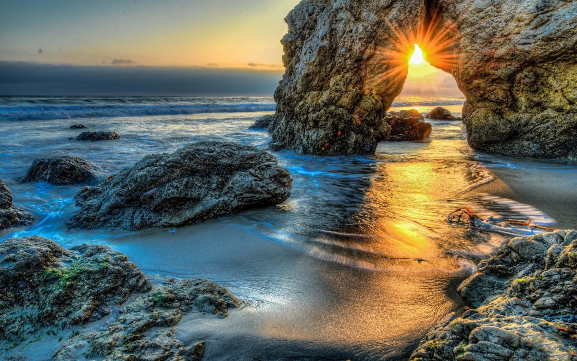 Malibu Beach Sunrise Desktop Rock Formation Wallpaper