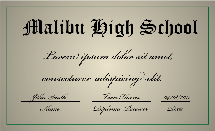 Malibu High School Diploma Template PNG