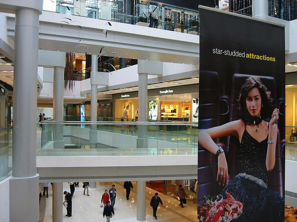Bustling shopping mall with a lively atmosphere in the heart of the city