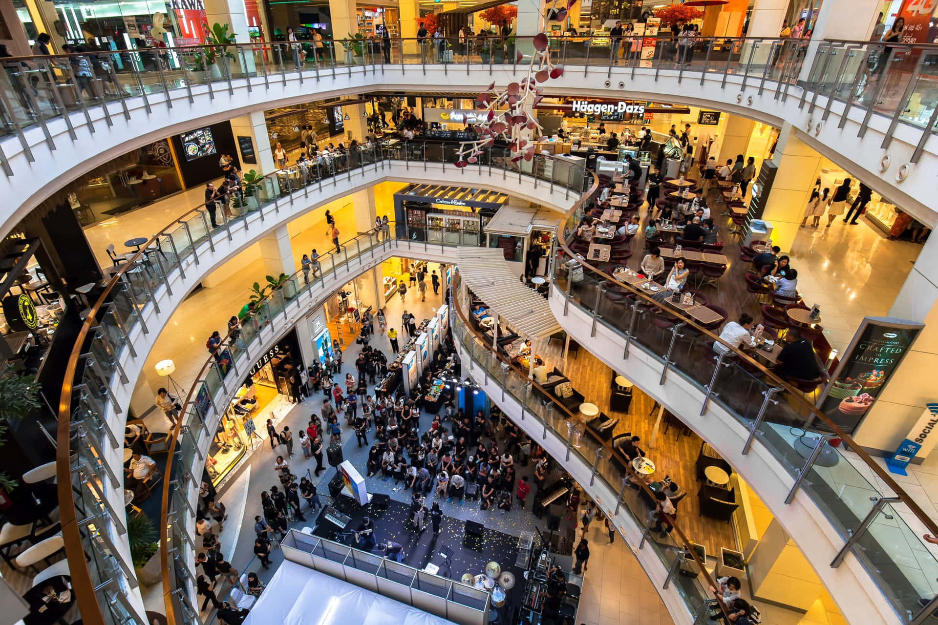 Vibrant Shopping Mall with Colorful Stores