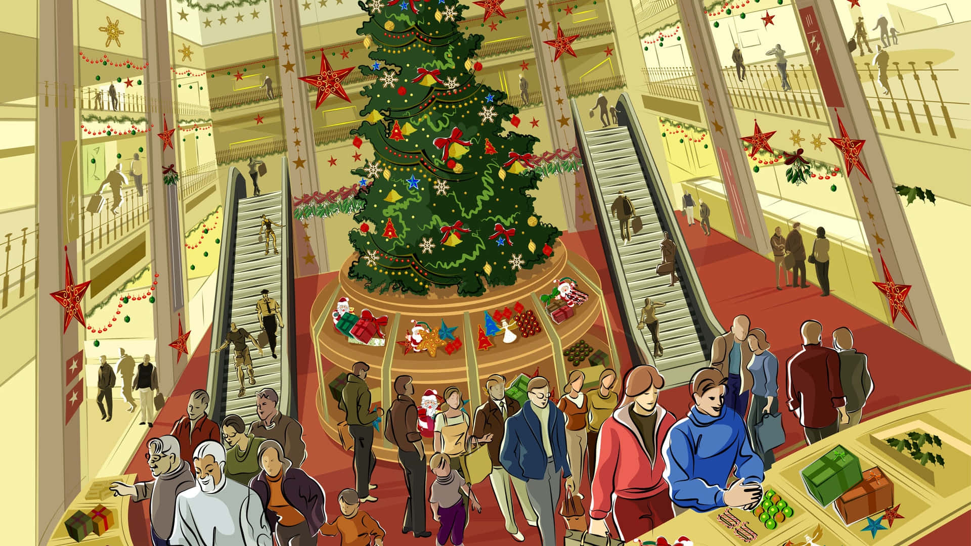 Free Vectors  Instore background illustration of a shopping mall