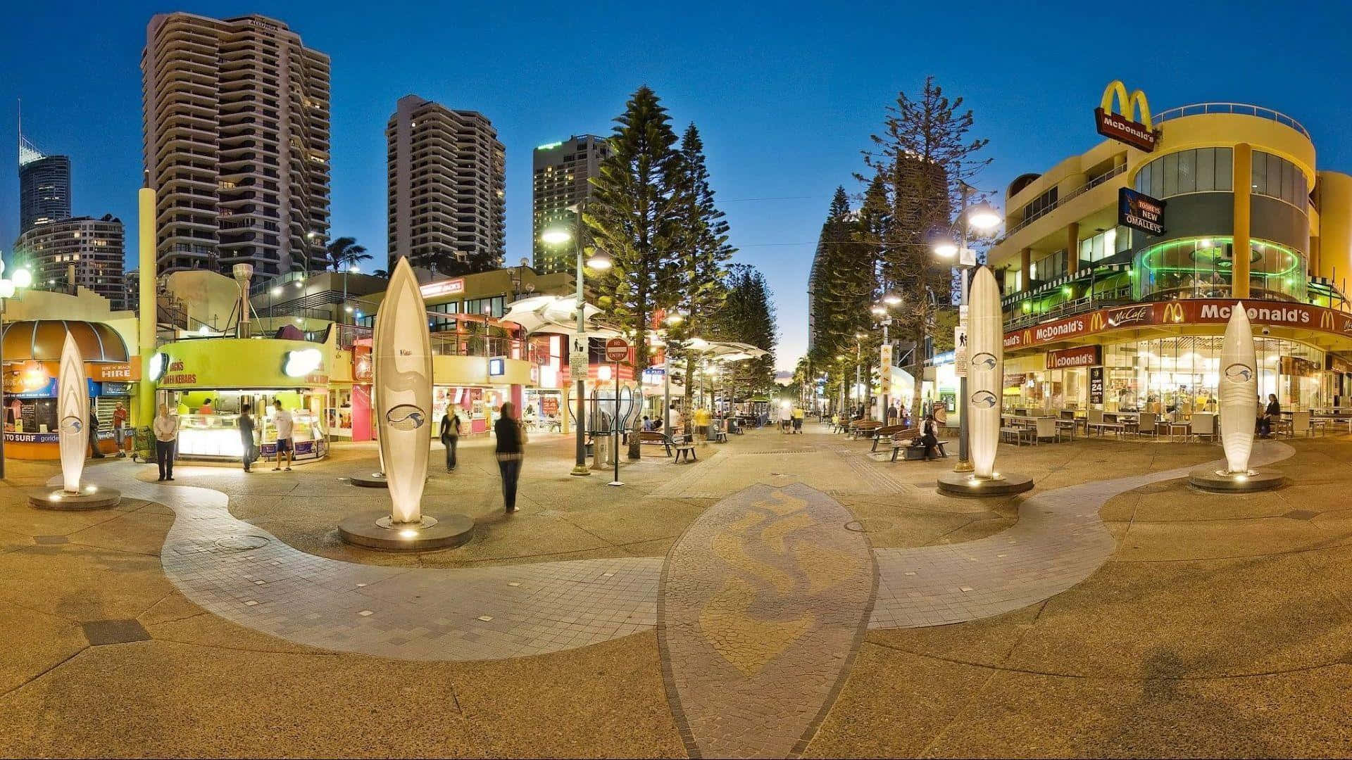 A 360 Degree View Of A City Street At Night