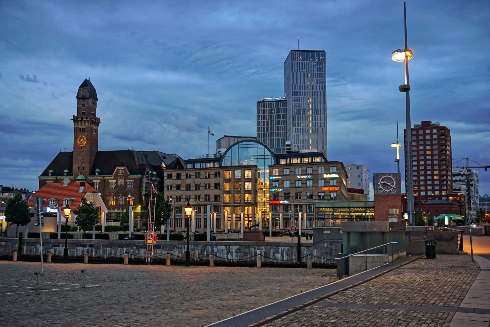 Malmo Zweden Dusk Stadslandschap Achtergrond