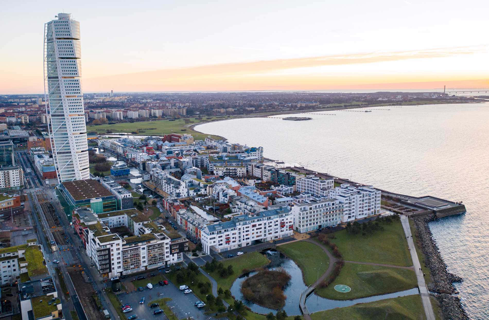 Malmo Zweden Skyline Schemering Achtergrond