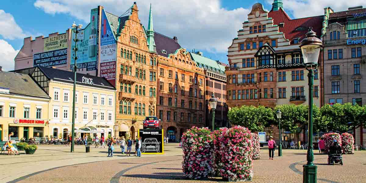 Malmo Zweden Stortorget Plein Drukke Dag Achtergrond