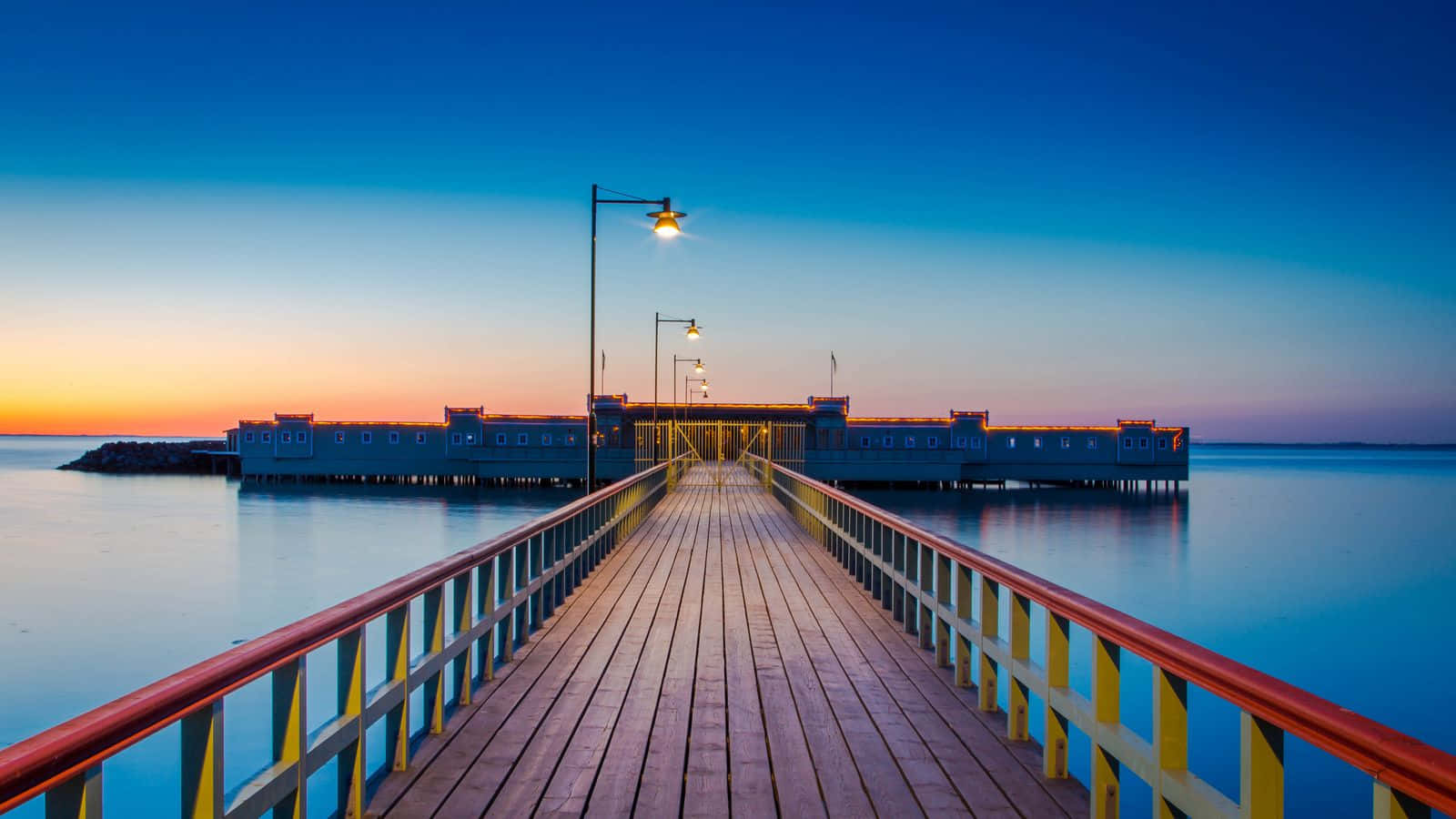 Malmo Zweden Zonsondergang Pier Achtergrond