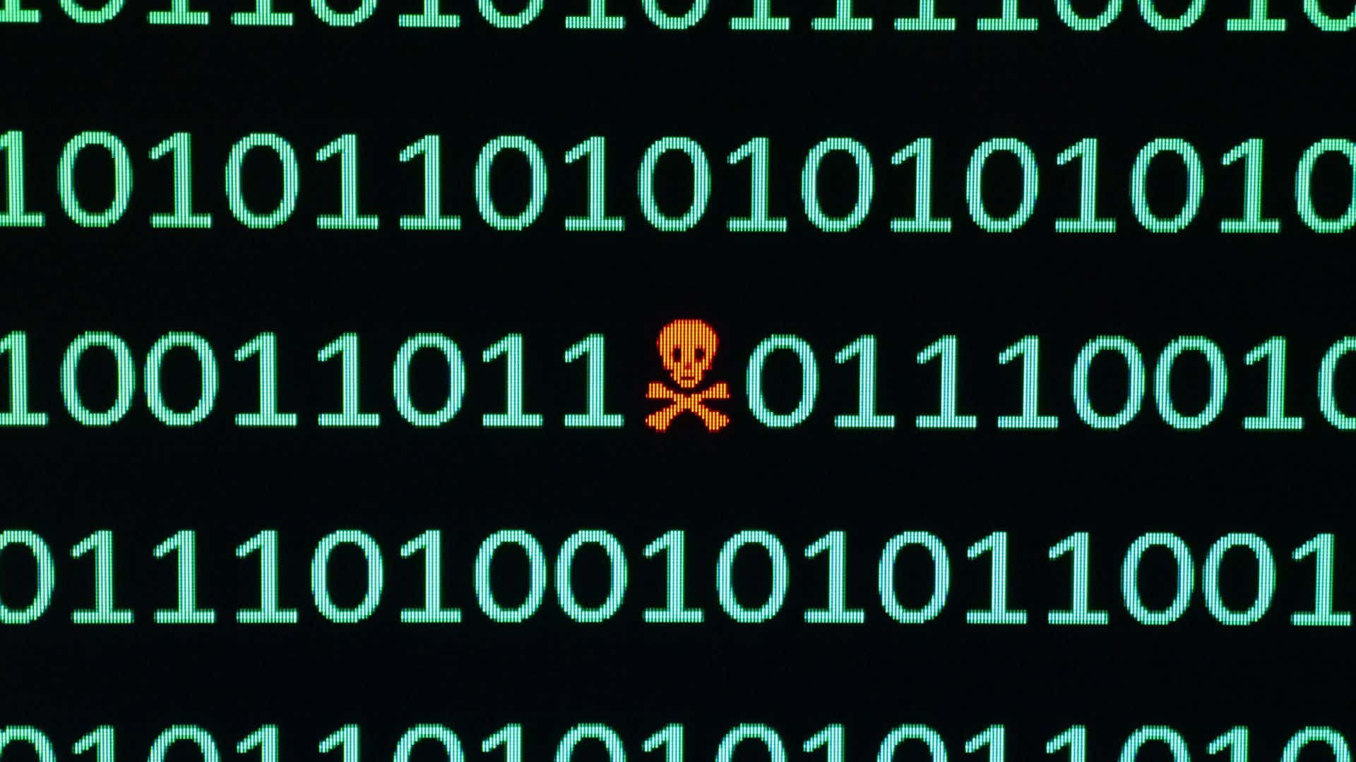 Binärercode-string Mit Totenkopf Und Gekreuzten Knochen-malware-symbol Wallpaper