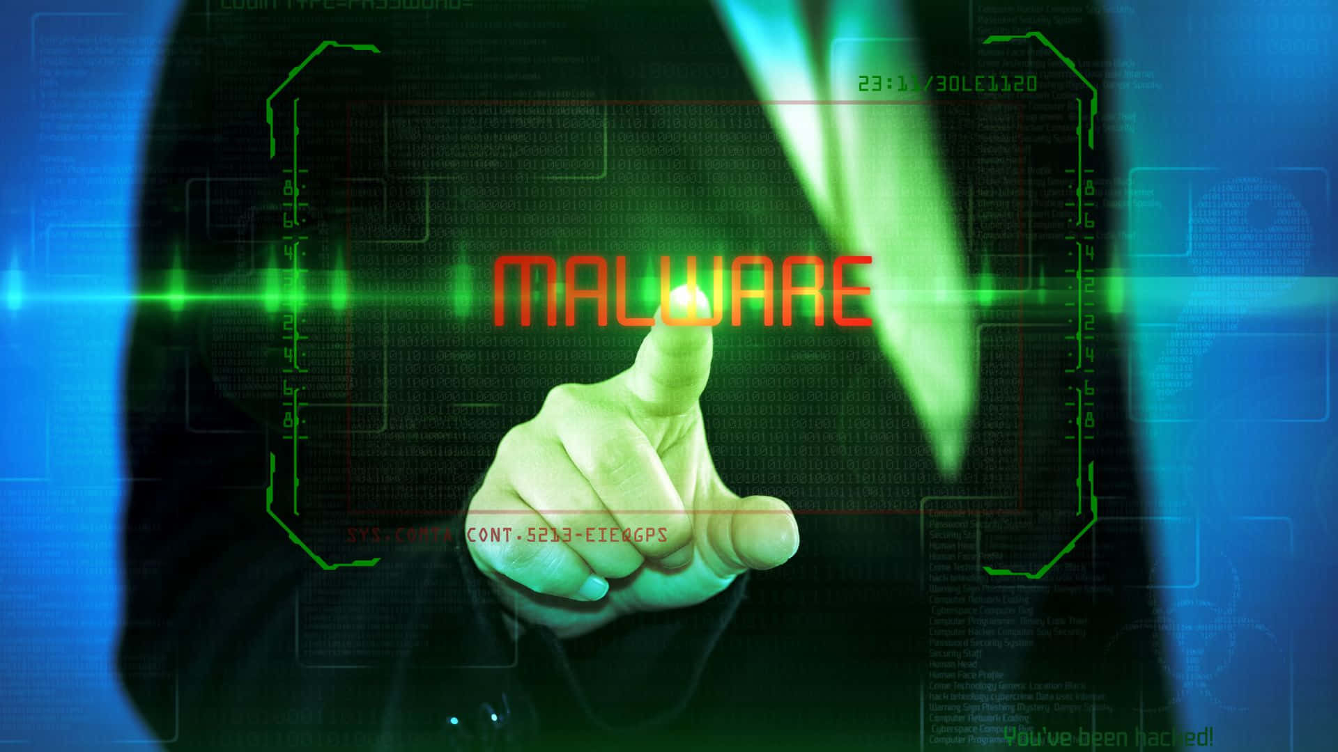 Mannin Schwarzem Anzug Zeigt Auf Malware. Wallpaper