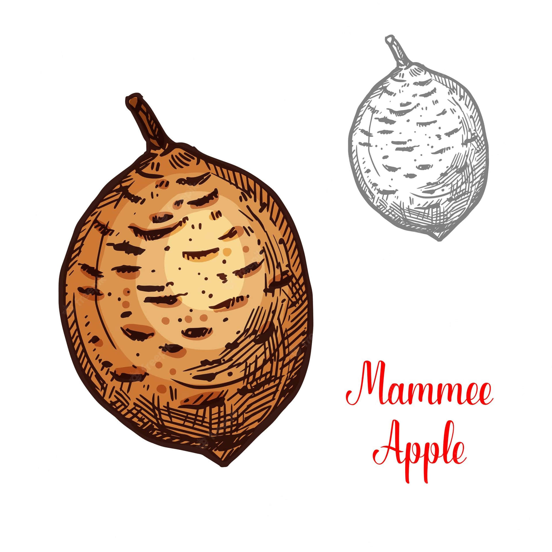 Tegneillustration af eksotisk frugt Mammee æble Wallpaper