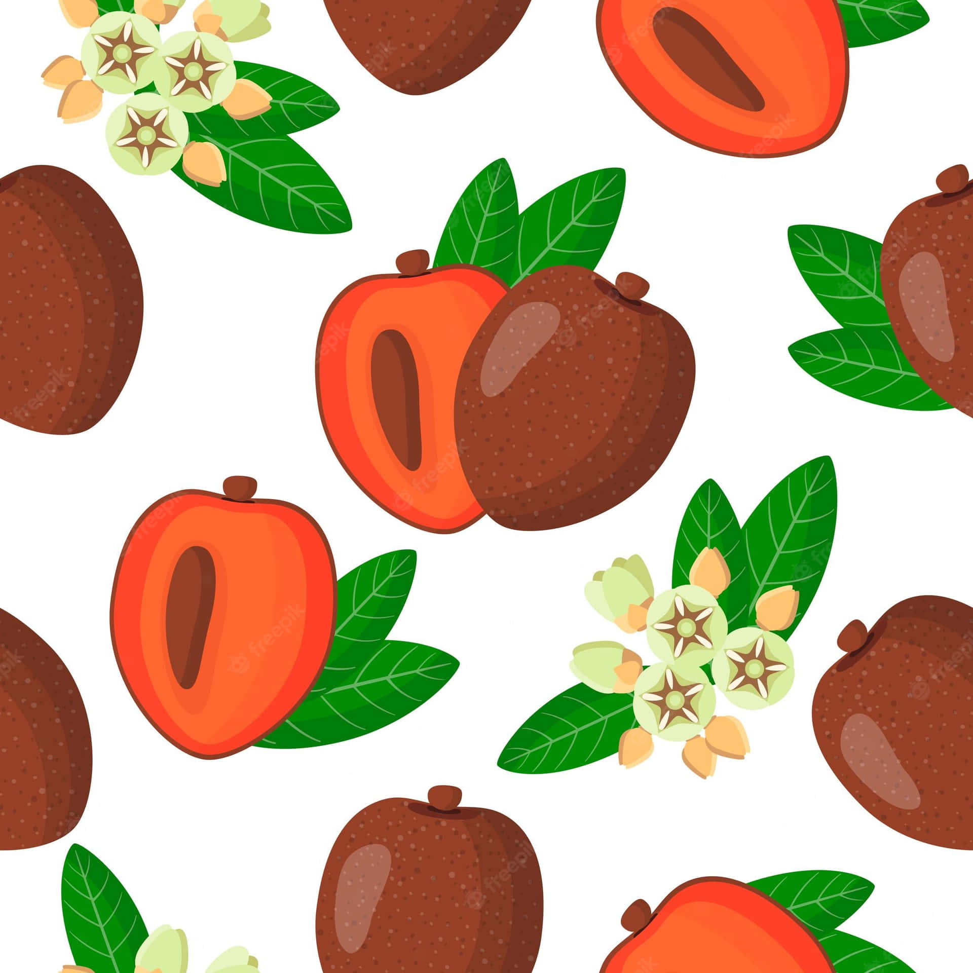 Mammee Fruits Vector Art Pattern Wallpaper