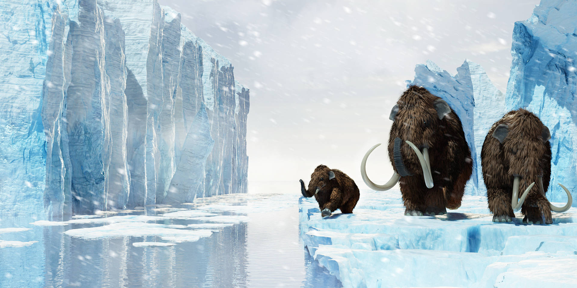 Mammoth Family On Ice Wallpaper