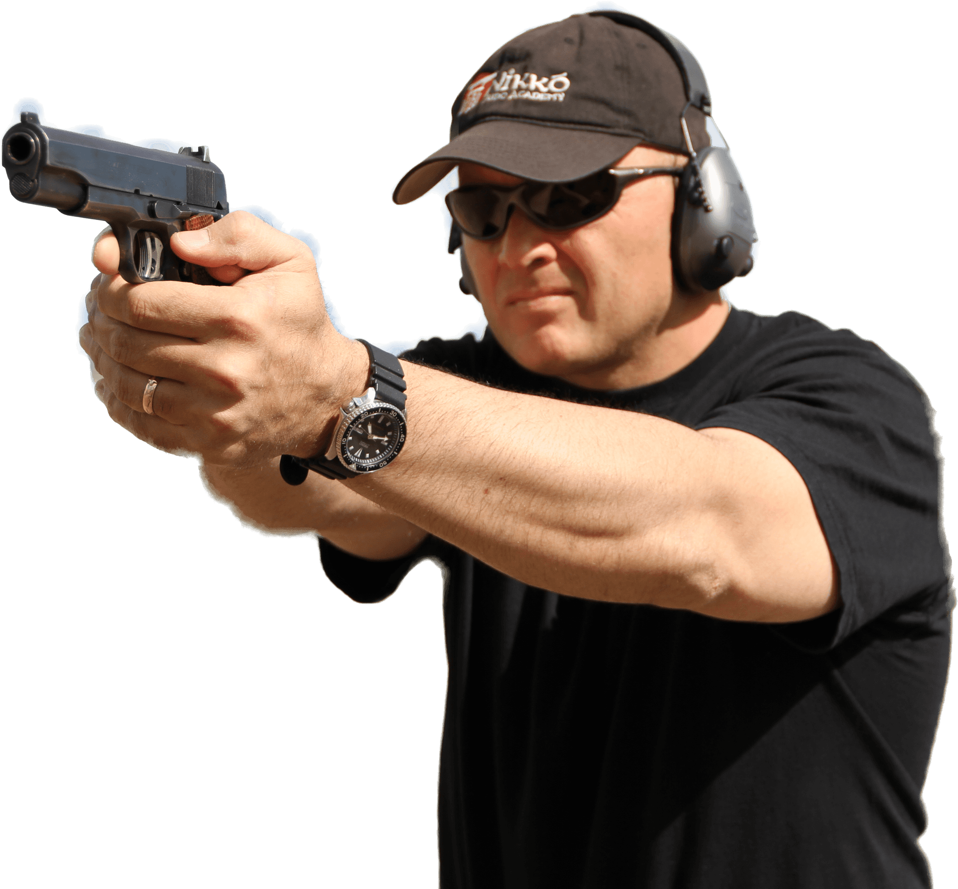 Man Aiming Handgun Training PNG