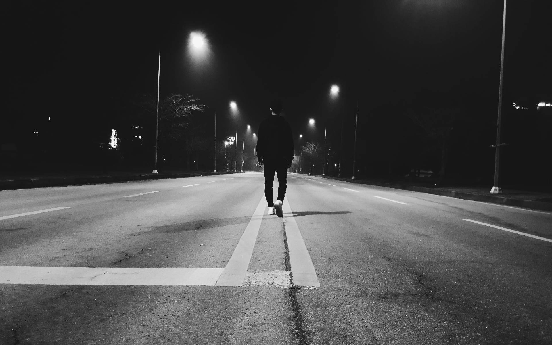 Man Alone On The Road Background