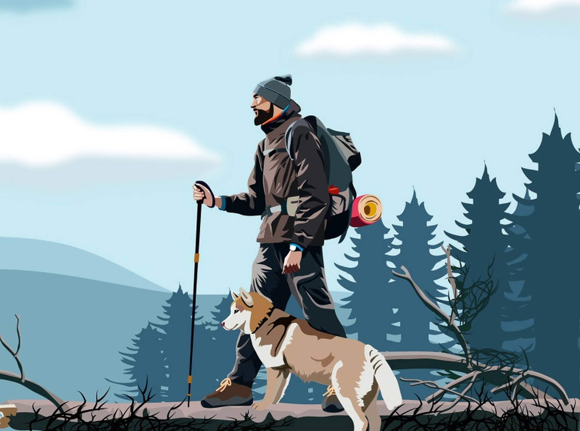 Mand og hund vandring Wallpaper