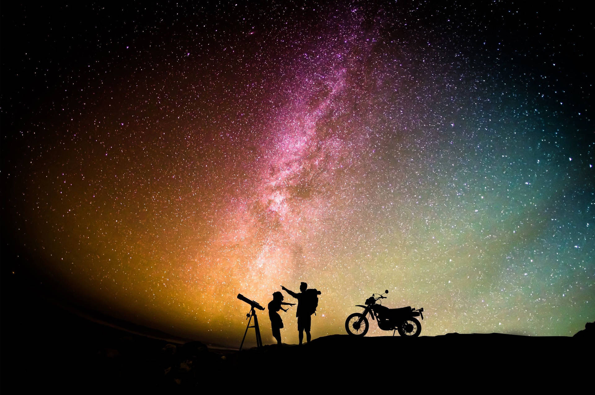Man And Woman With Telescope Wallpaper