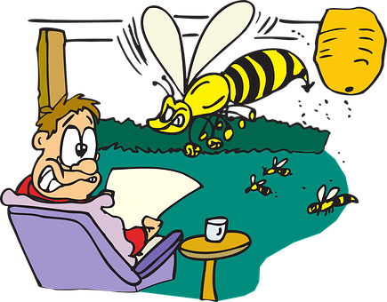 Man Disturbedby Bees Cartoon PNG