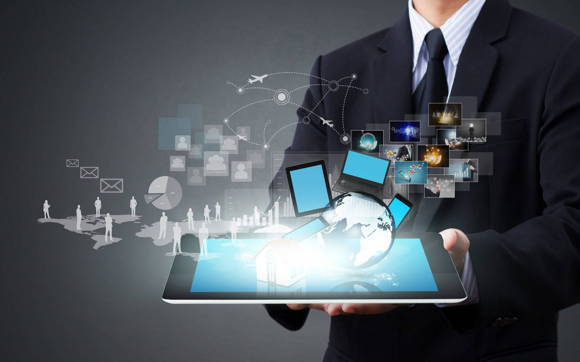 Man In Suit Doing Technology Presentation wallpaper