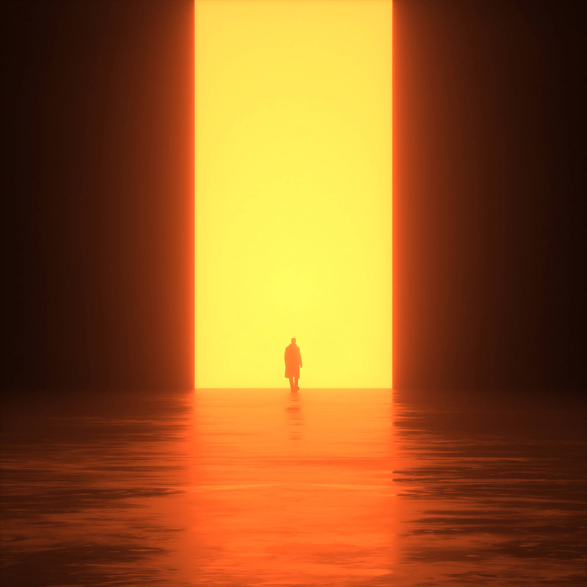 Man Entering Sun-like Portal Wallpaper