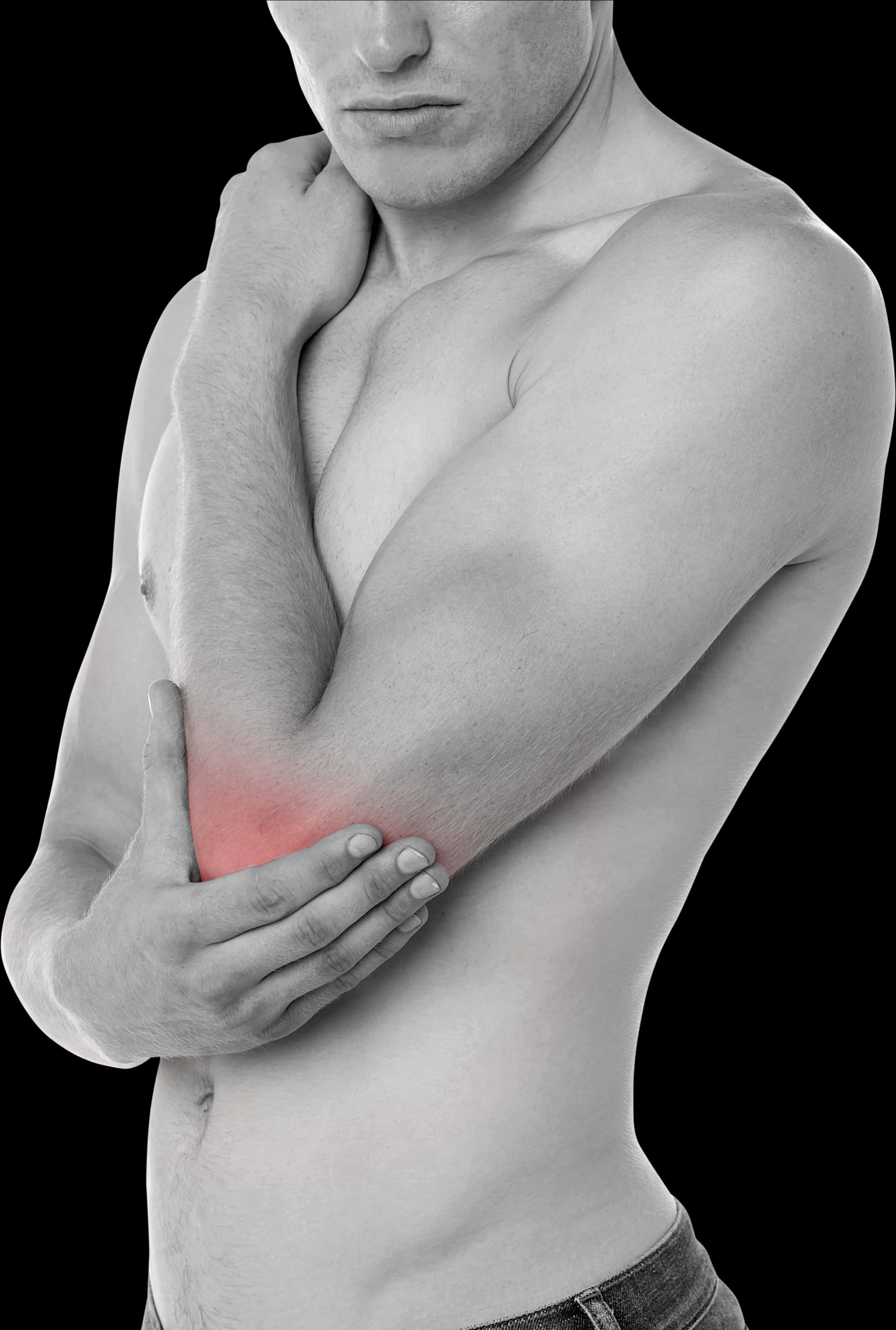 Man Experiencing Elbow Pain PNG