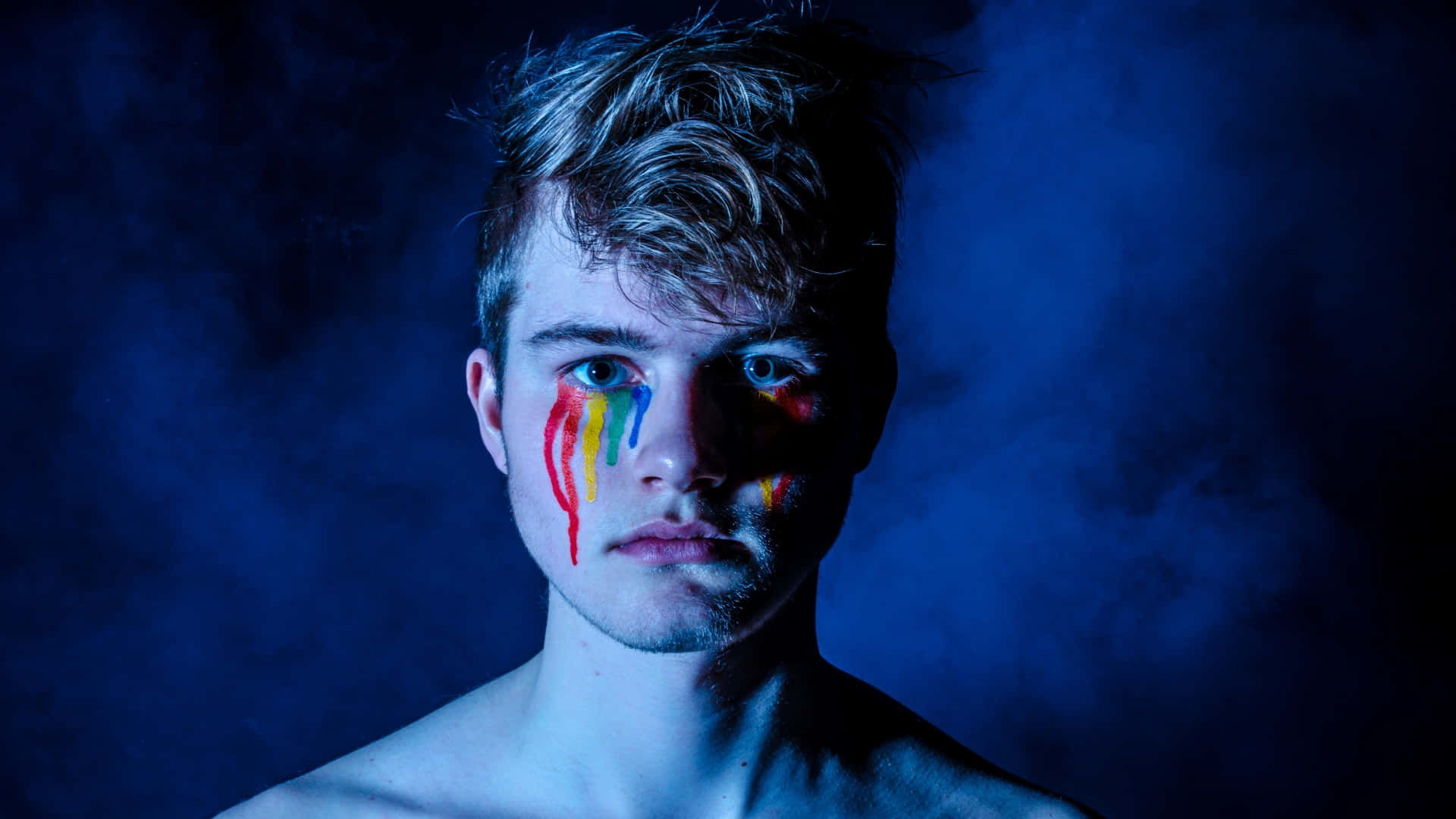 Man Face With Rainbow Facepaint Wallpaper