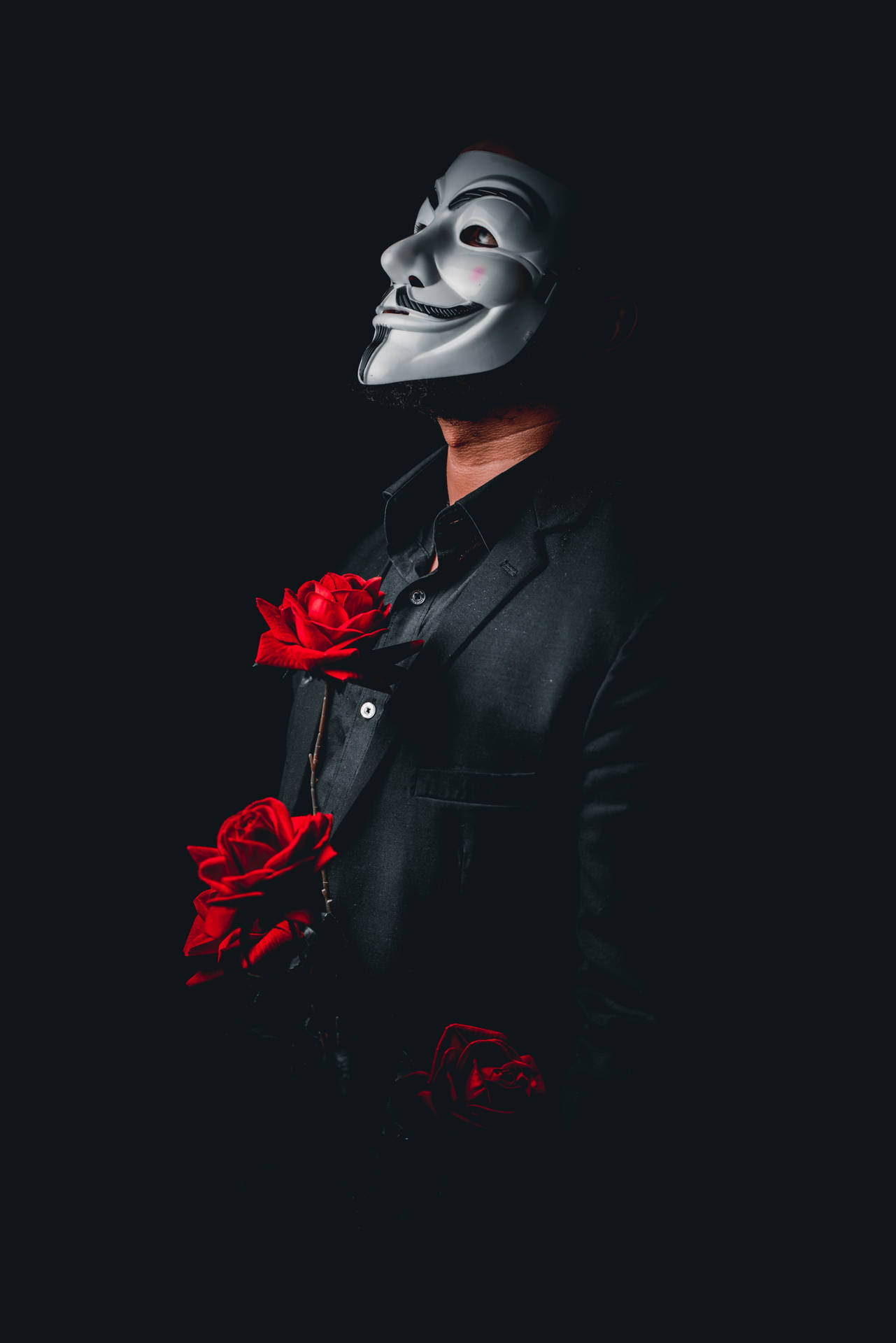 Man Hacker Mask Dark Red Flowers