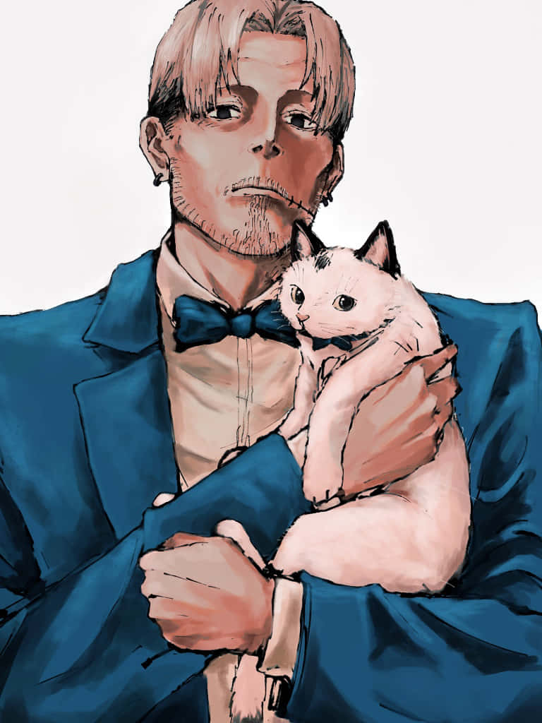 Hombre Sosteniendo Un Gato En Traje Azul Fondo de pantalla