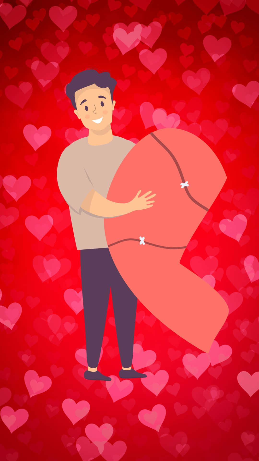 Man Holding Half Heart Illustration Wallpaper