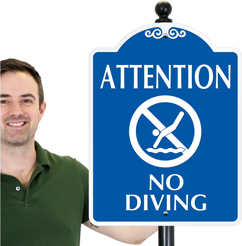 Man Holding No Diving Attention Sign PNG