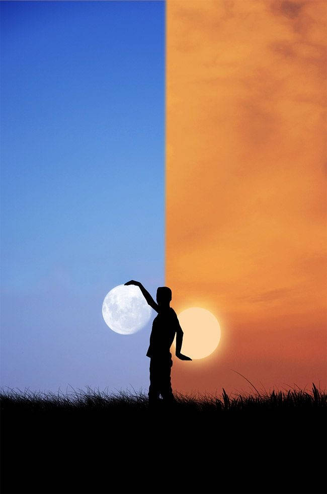 Man Holding Sun And Moon Wallpaper
