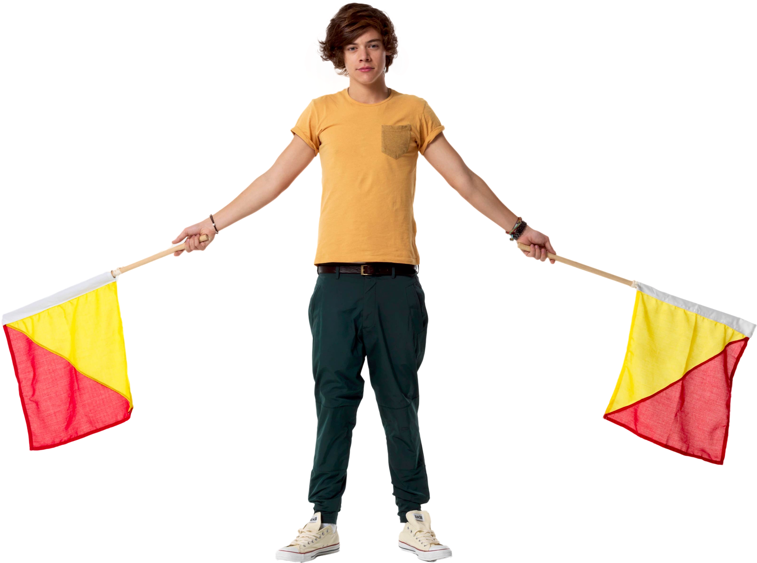Man Holding Two Flags PNG