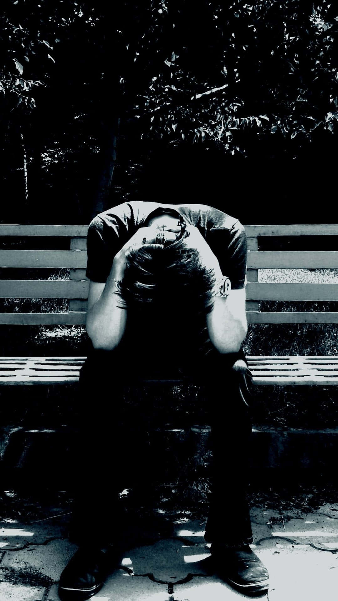 Man In Bench With Sadness Wallpaper