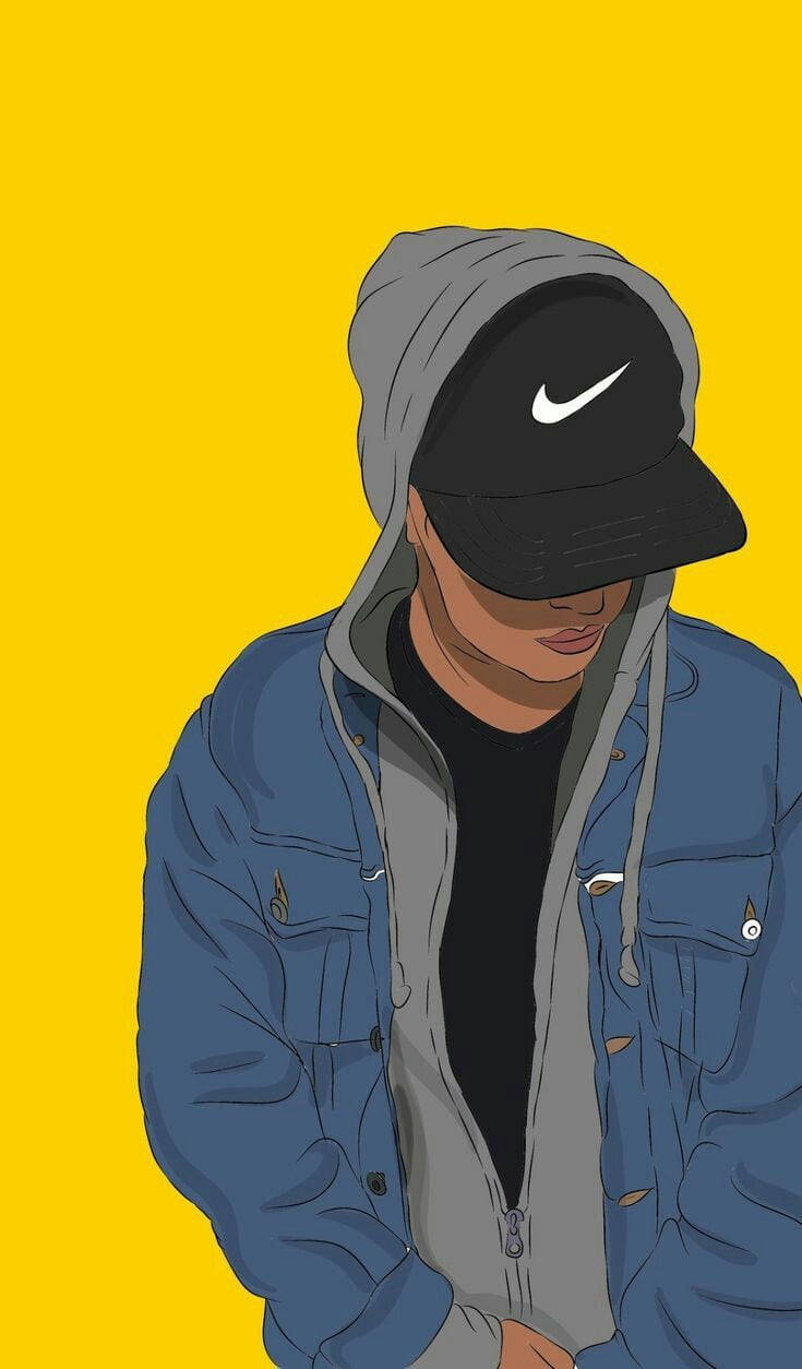 Man In Nike Cartoon Yellow Art Wallpaper