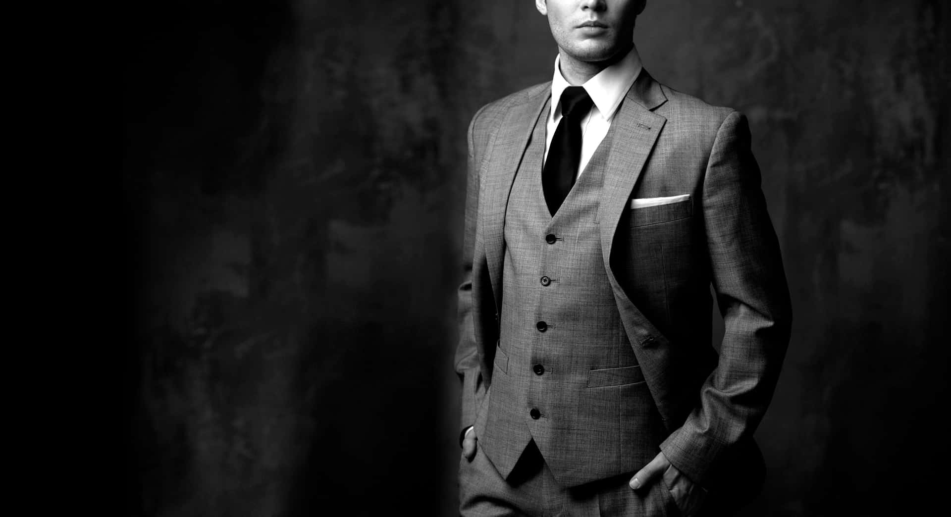 Man In Suit Grayscale Wallpaper