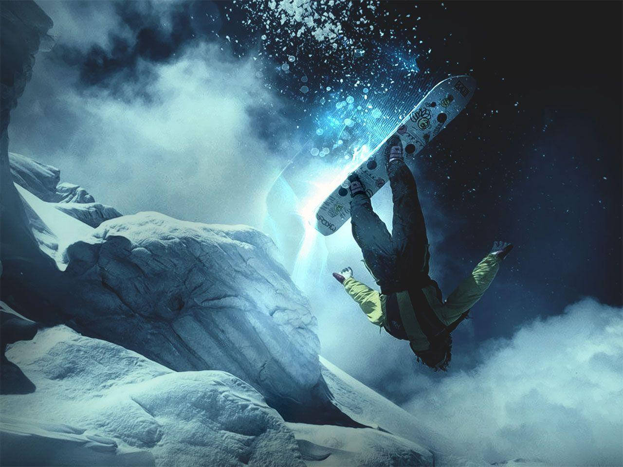 Man In Yellow Does Flip With A Snowboard Picture