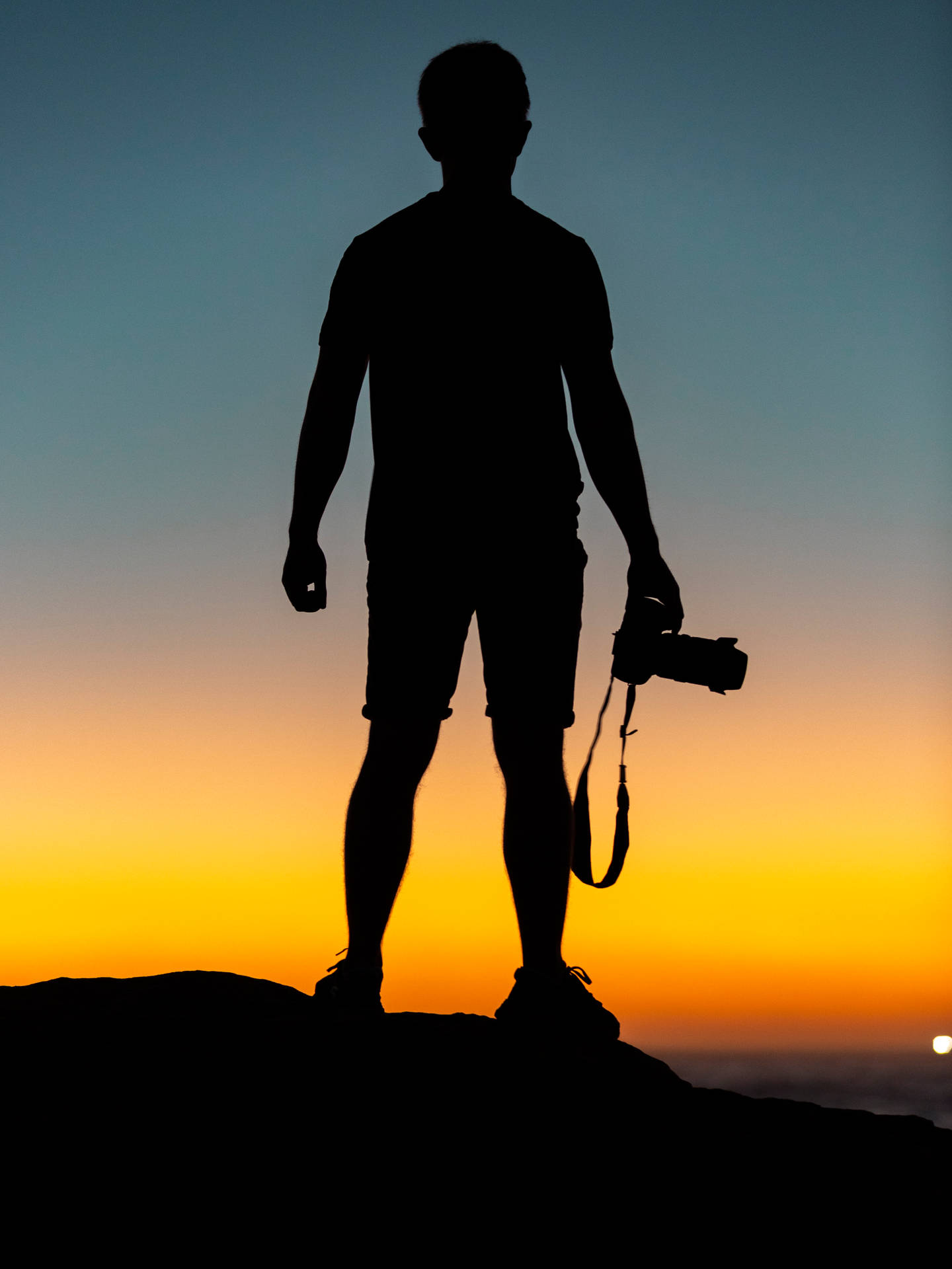 Man On Cliff During Sunset Photography Wallpaper