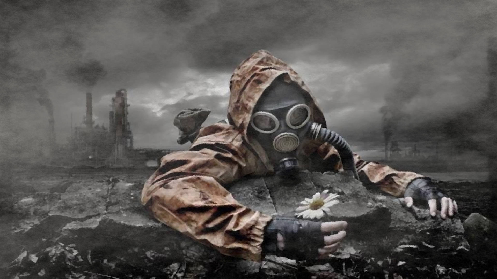Man donned in a Gas Mask Wallpaper