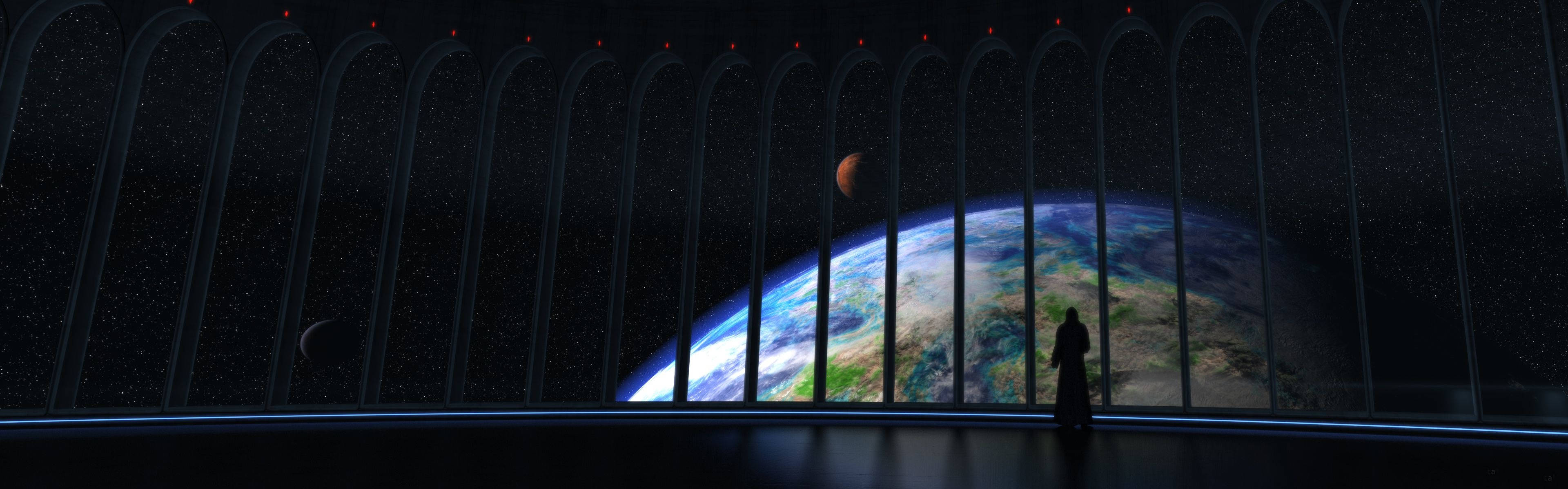 Man Overseeing Earth For Desktop Monitor Wallpaper
