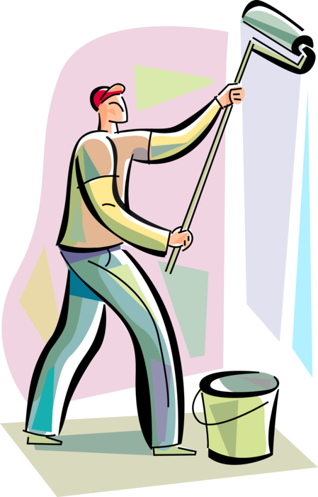 Man Painting Wall Vector Illustration PNG