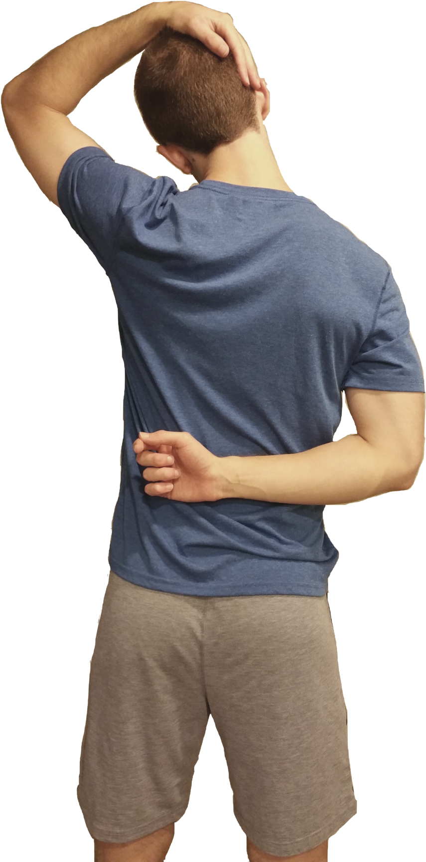 Man Performing Tricep Stretch PNG