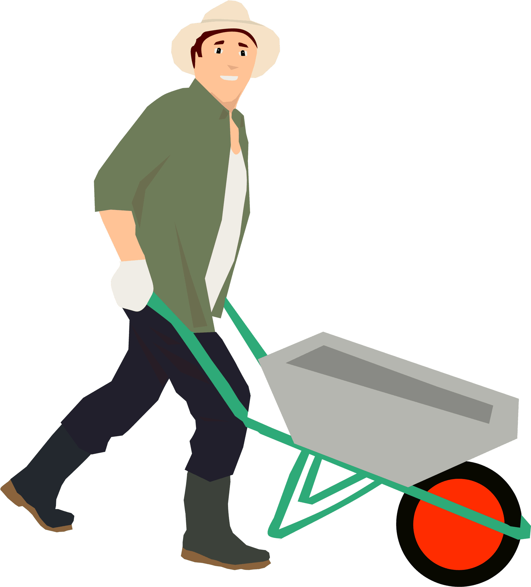 Man Pushing Wheelbarrow Illustration PNG