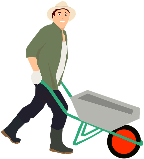 Man Pushing Wheelbarrow Illustration PNG